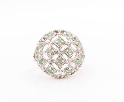 925 Sterling Silver Vintage Ring Emerald Floral Cut Out Split Band  Sz 7 RG33580