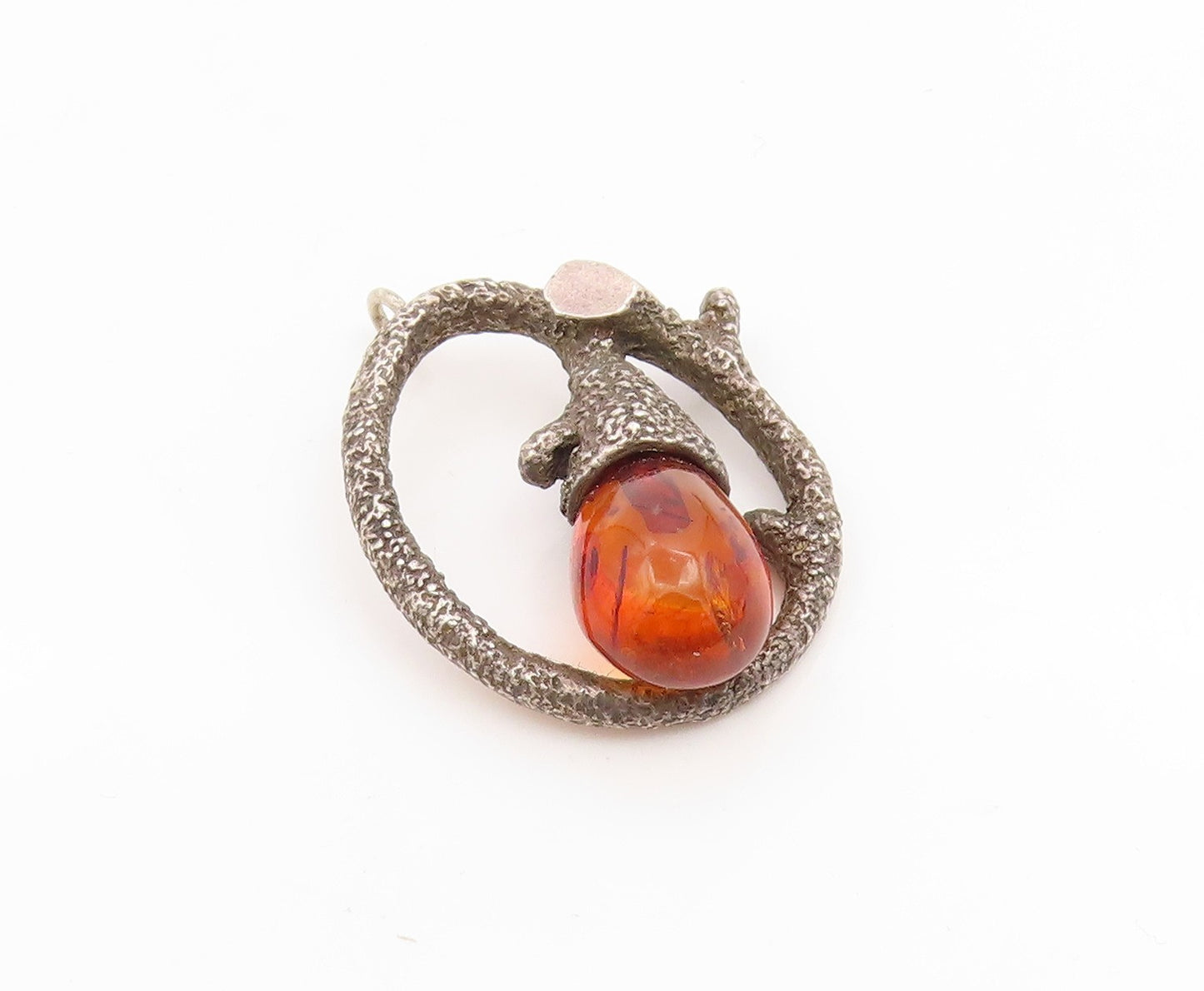 925 Sterling Silver Vintage Pendant Honey Amber Twisted Branch Motif  PT25907