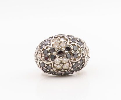 925 Sterling Silver Vintage Ring White & Black CZ Cluster Dome  Sz 8.5  RG34195