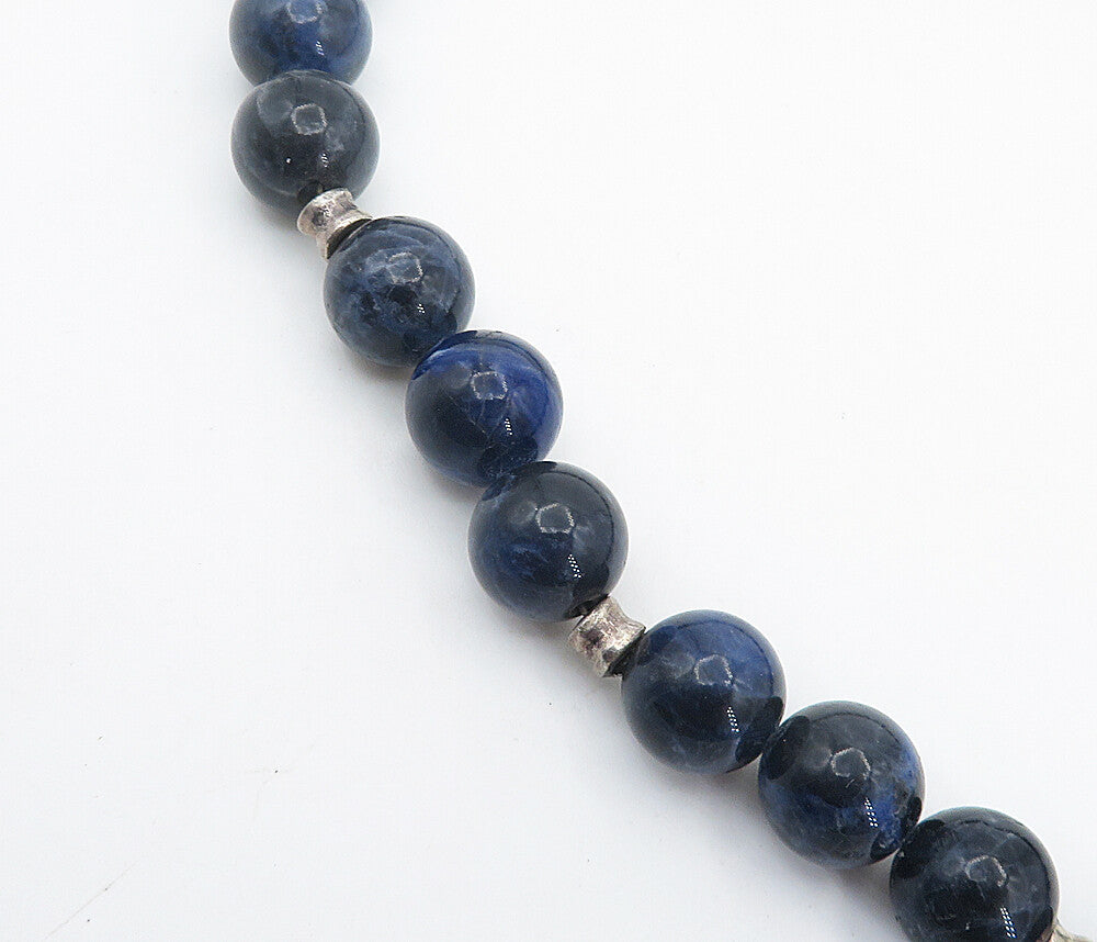 925 Sterling Silver  Vintage Moonstone & Sodalite Beaded Chain Necklace NE1211