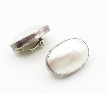 NAKAI NAVAJO 925 Silver  Vintage Mother Of Pearl Non Pierce Earrings  EG7548