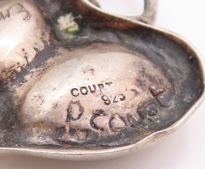 925 Sterling Silver Vintage Pendant Brutalist Wave Carved Oval Design  PT24181