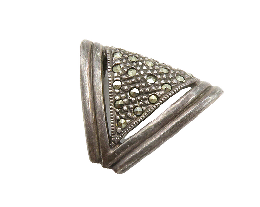 925 Sterling Silver  Vintage Marcasite Dark Tone Slide Pendant  PT10860
