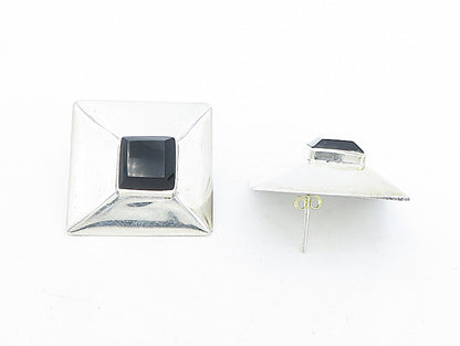MEXICO 925 Sterling Silver  Vintage Black Onyx Square Drop Earrings  EG2373