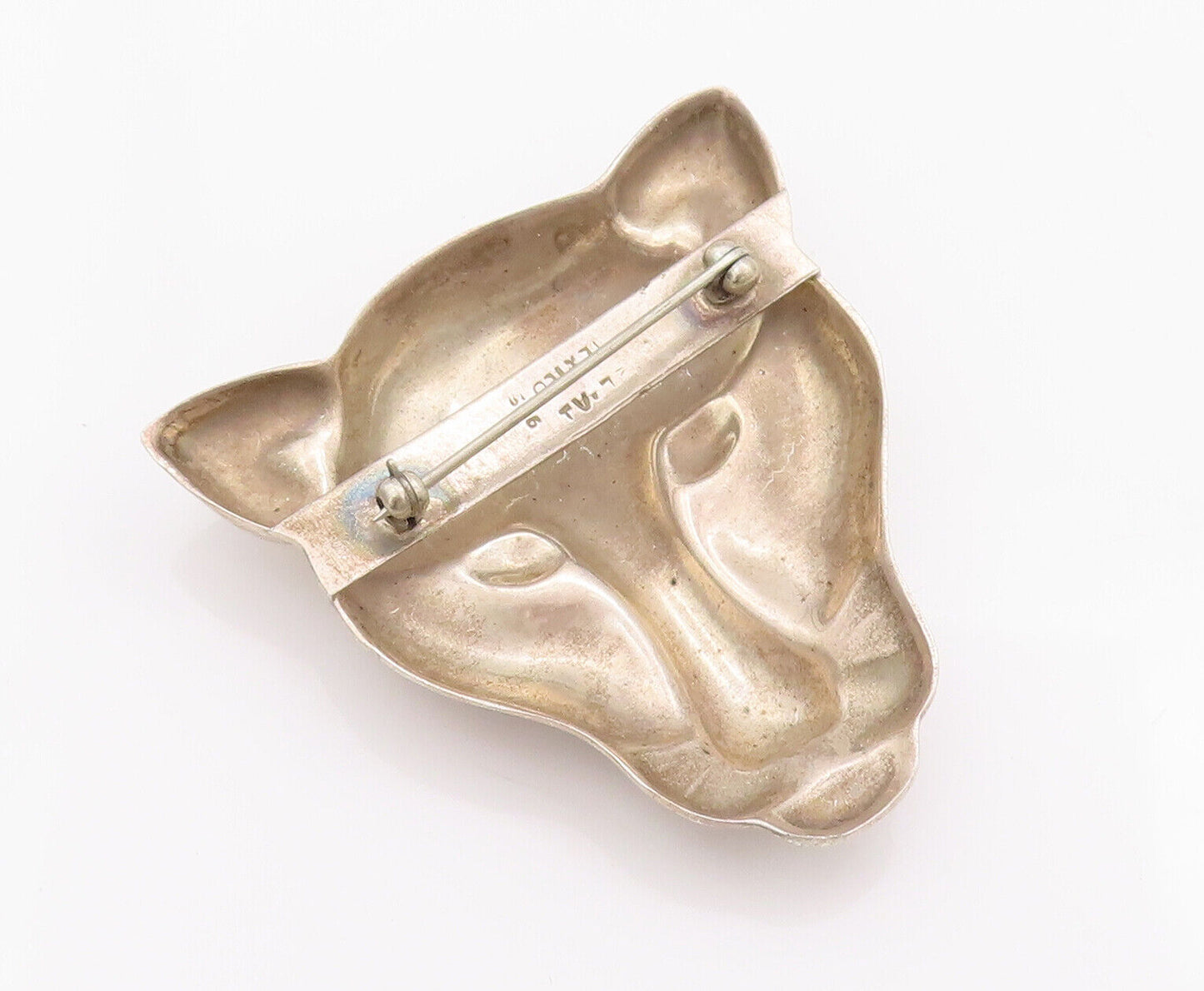 925 Sterling Silver Vintage Brooch Pin MEXICO Cutout Carved Tigre Face  BP10791