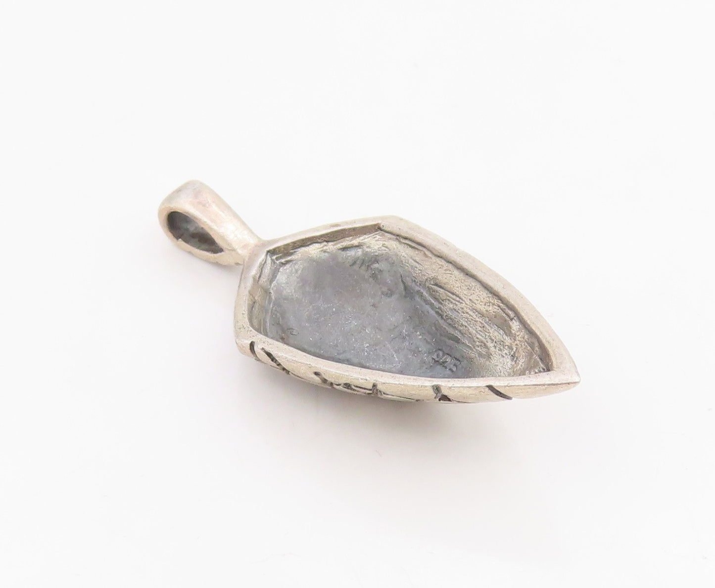 925 Sterling Silver Vintage Pendant Modernist Carved Geometric Charm  PT26167