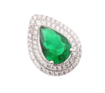 925 Sterling Silver Vintage Ring Drop Cut Green Halo White CZ  Sz 7  RG29882
