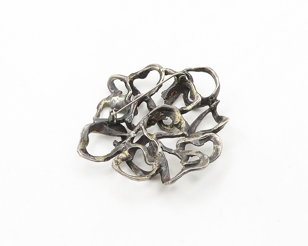 925 Sterling Silver  Vintage Brutalist Sculpted Dark Tone Brooch Pin  BP7608