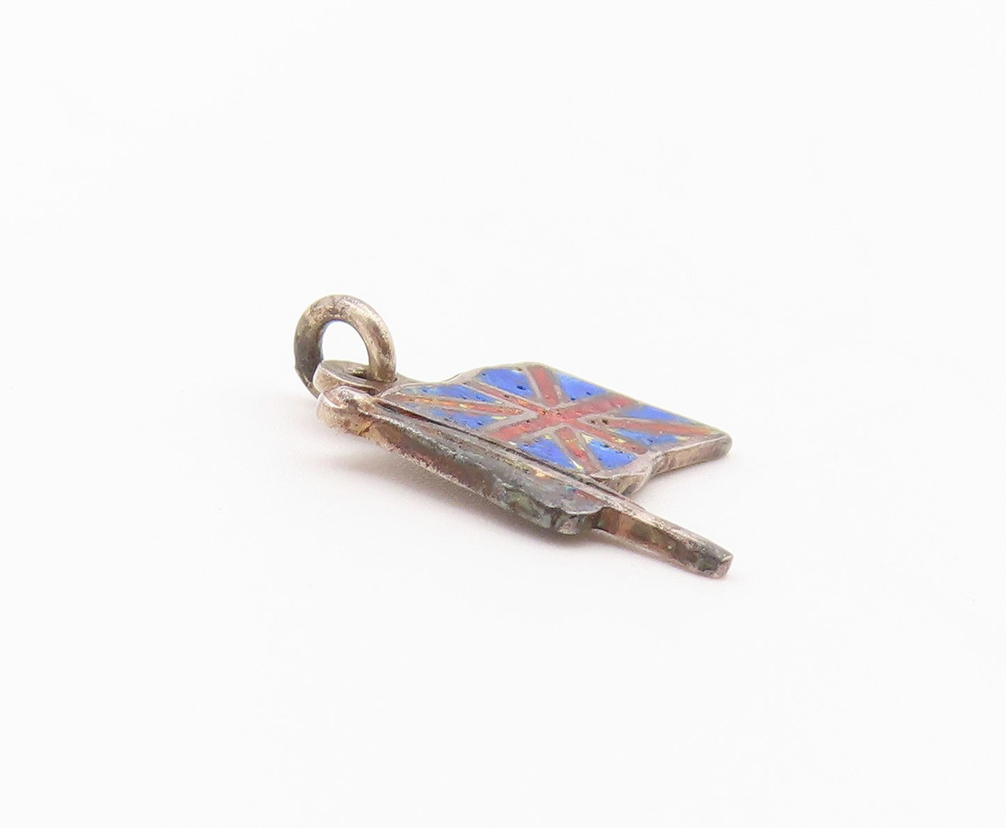 925 Sterling Silver  Vintage Enamel Waving British Flag Pendant  PT17441