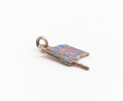 925 Sterling Silver  Vintage Enamel Waving British Flag Pendant  PT17441