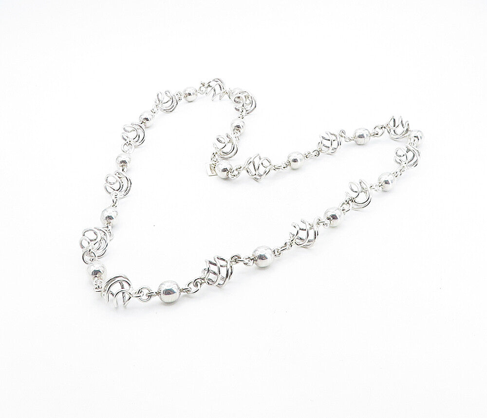 MEXICO 925 Sterling Silver  Vintage Shiny Cage Sphere Chain Necklace  NE1408
