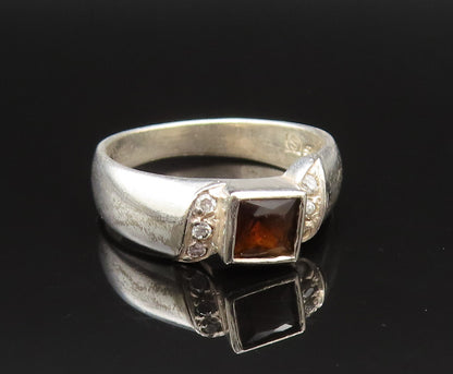925 Silver  Vintage Inlaid Smoky Quartz & Topaz Swirl Ring Sz 9  RG25517