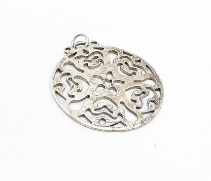 925 Sterling Silver  Vintage Cutout Floral Pattern Round Drop Pendant  PT3471