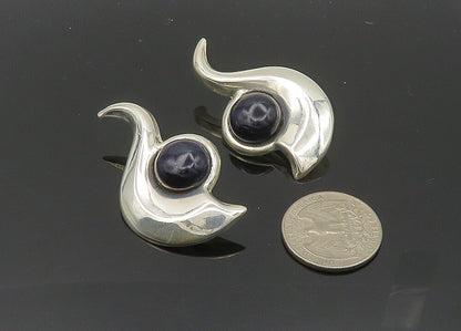MEXICO 925 Silver  Vintage Black Onyx Shiny Non Pierce Earrings  EG10168