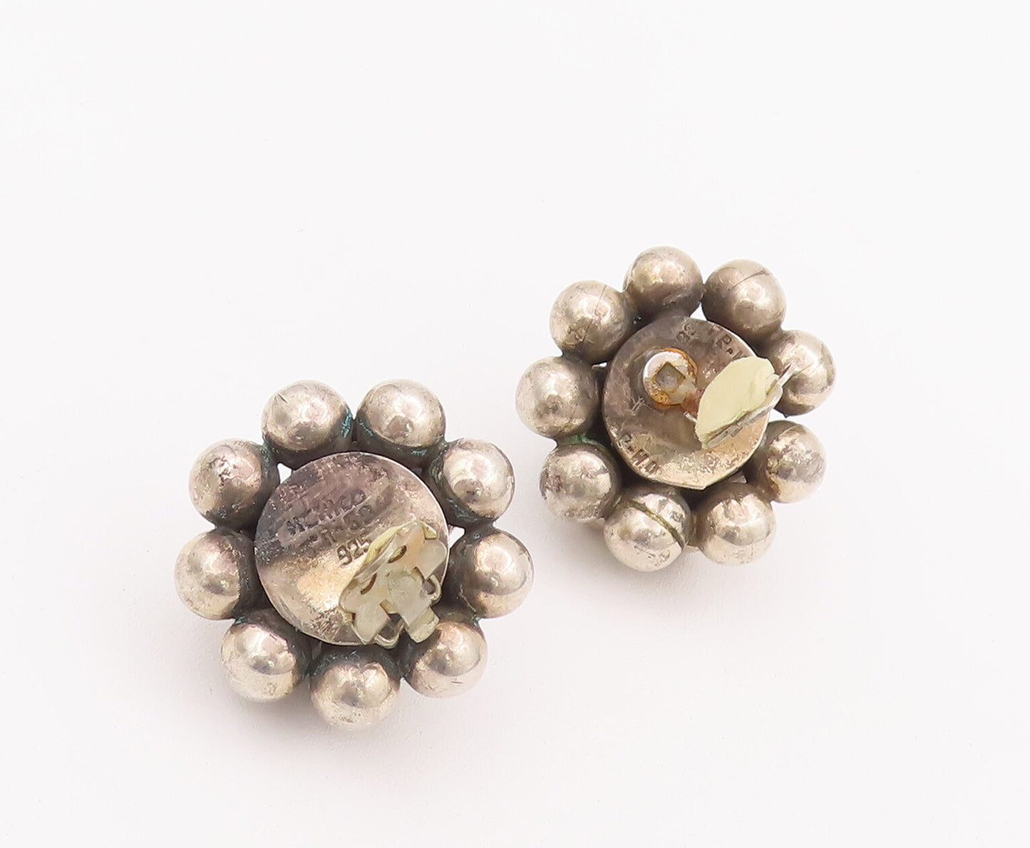 925 Sterling Silver Vintage Earrings MEXICO Heavy Solid Bead Cluster  EG12930