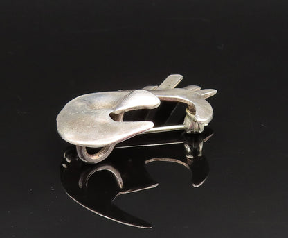 925 Sterling Silver  Vintage Modernist Crescent Moon Face Brooch Pin  BP9625