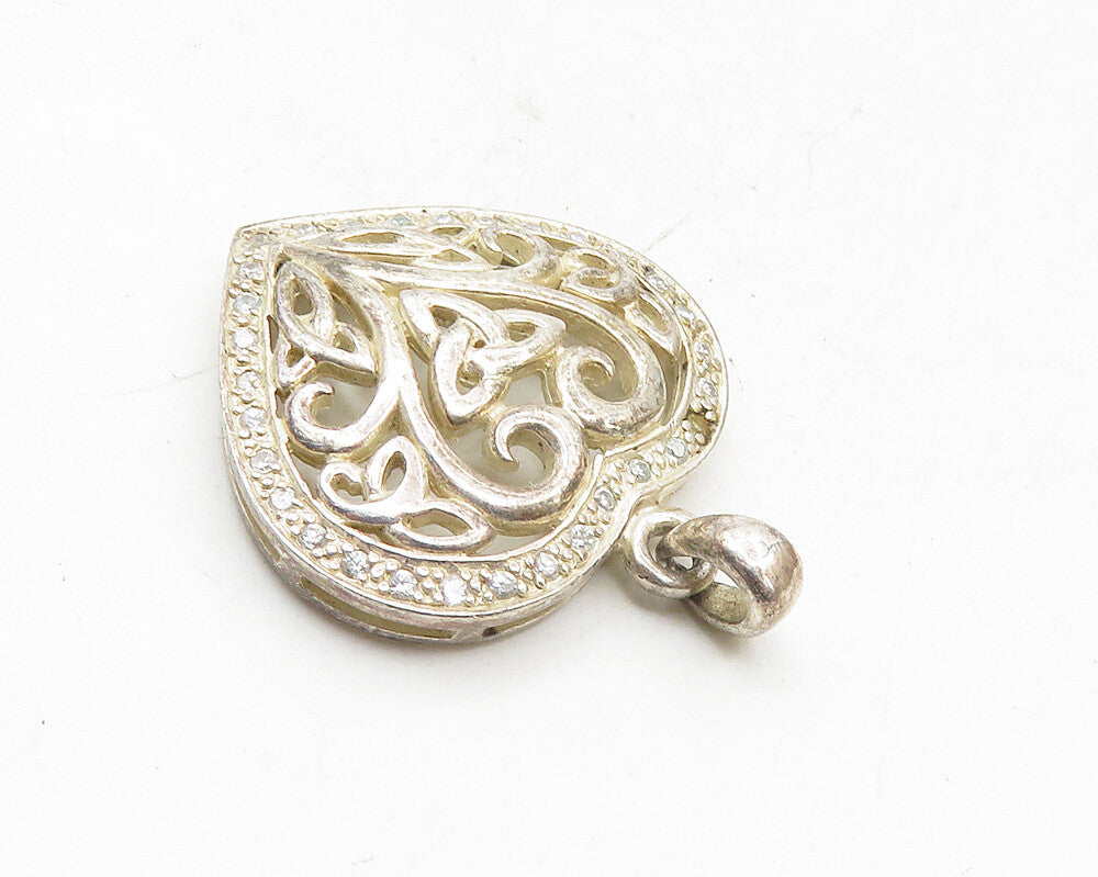 SOLVAR 925 Sterling Silver  Vintage Topaz Celtic Love Heart Pendant  PT7539