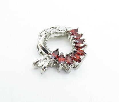 925 Sterling Silver  Vintage Red Topaz & Genuine Diamond Heart Pendant  PT5039