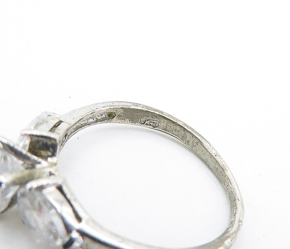 925 Sterling Silver  Cubic Zirconia Solitaire With Accents Ring Sz 6  RG7597