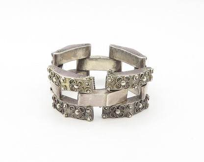 925 Sterling Silver  Vintage Dark Tone Flower Pattern Chain Bracelet  BT6801