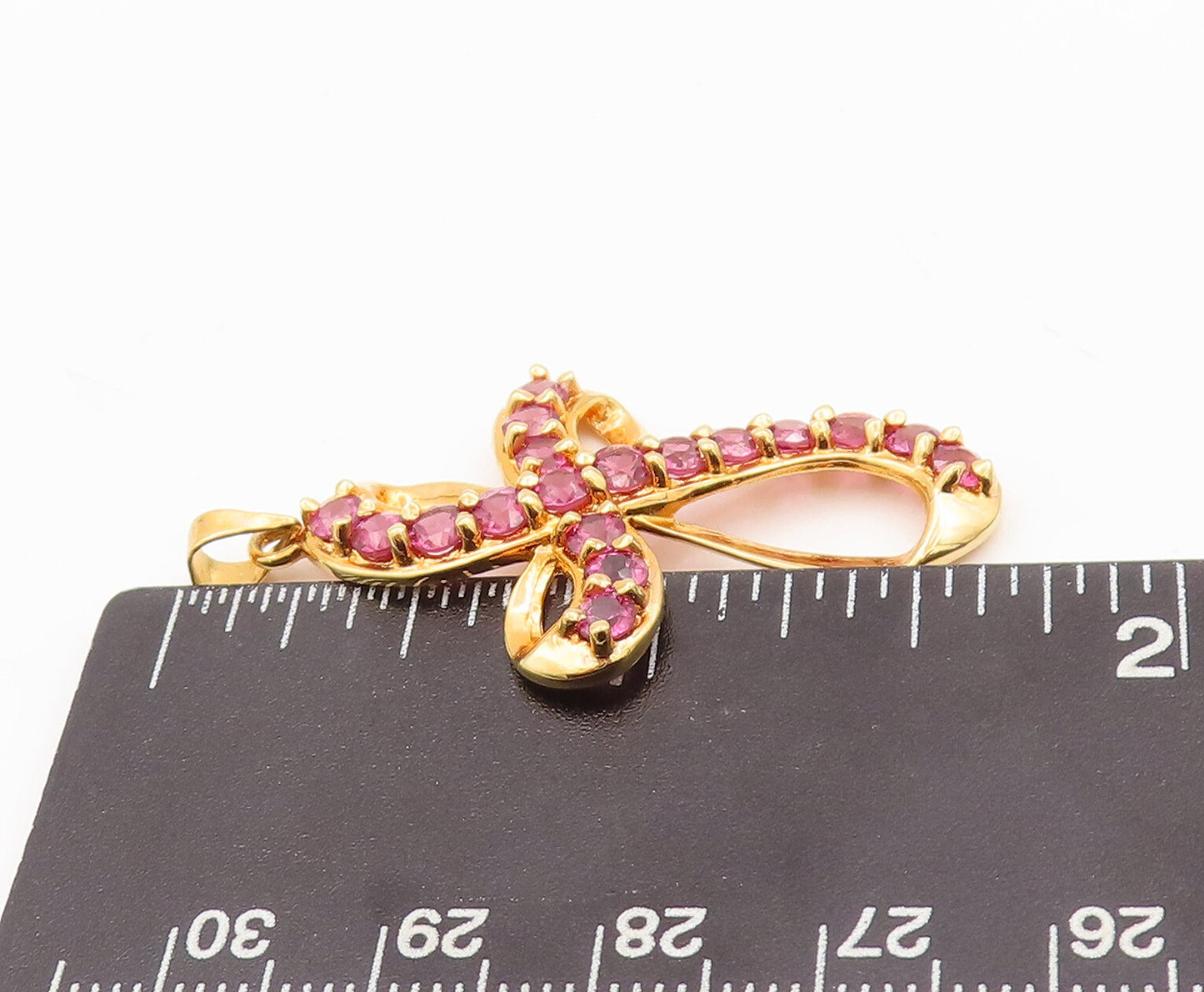 925 Sterling Silver Vintage Pendant Gold Plated Swirled Pink CZ Cross  PT23140