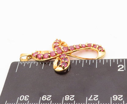 925 Sterling Silver Vintage Pendant Gold Plated Swirled Pink CZ Cross  PT23140