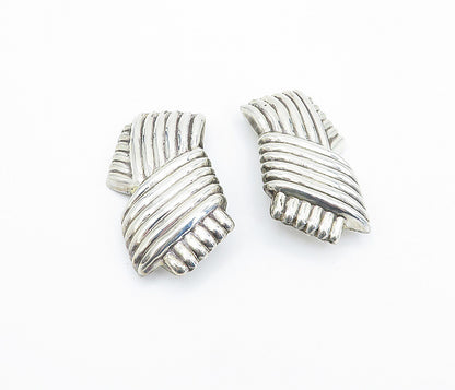 925 Sterling Silver  Vintage Shiny Fluted Design Non Pierce Earrings  EG2216