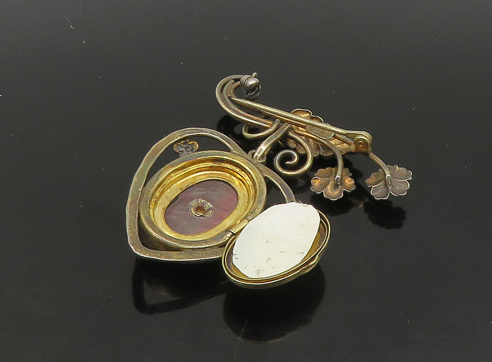 CARLART 925 Sterling Silver Vintage MOP Locket US Military Brooch Pin BP9192