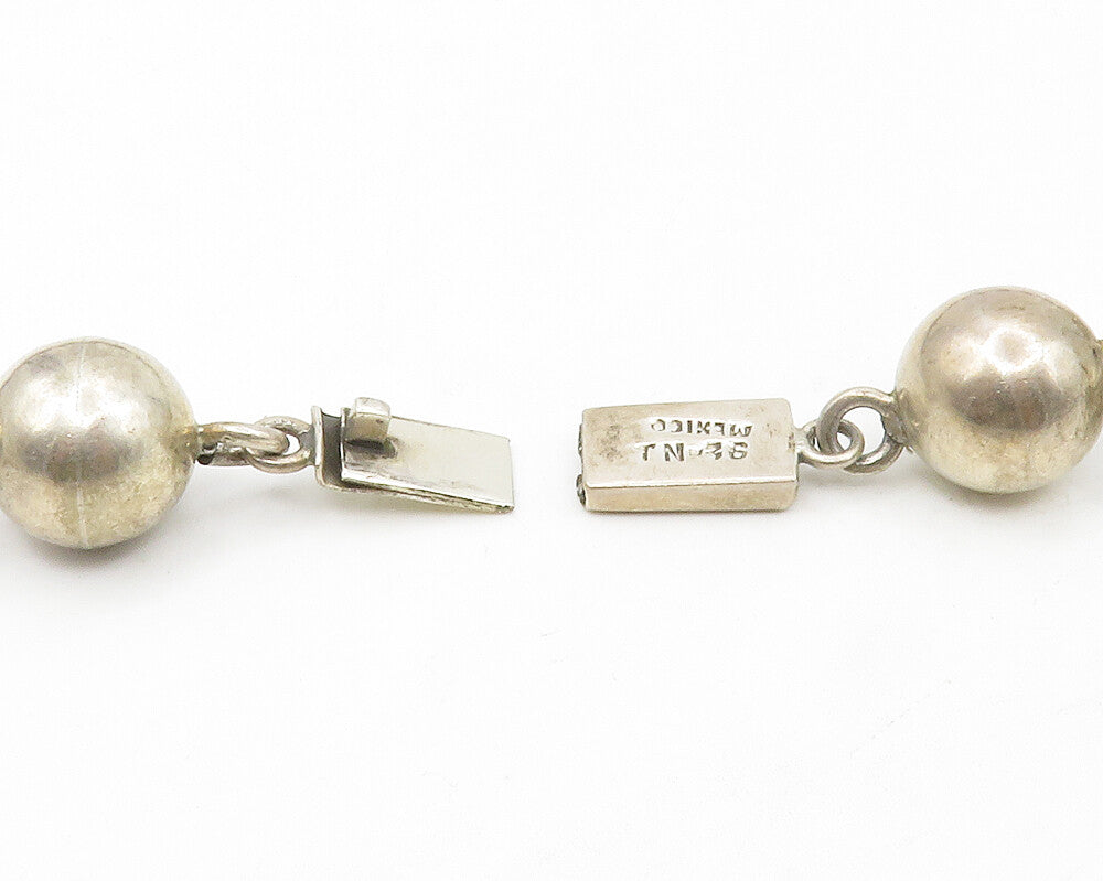 MEXICO 925 Silver  Vintage Dark Tone Smooth Beaded Chain Necklace  NE2290