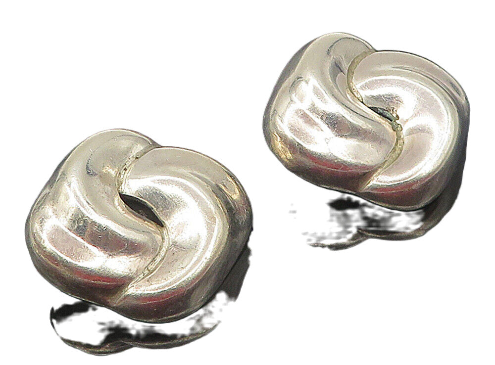 MEXICO 925 Sterling Silver  Vintage Shiny Swirl Non Pierce Earrings  EG6122