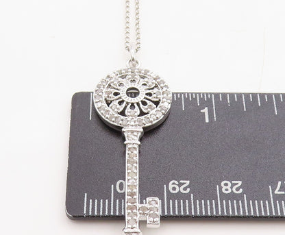 925 Sterling Silver  Genuine Diamonds Floral Key Motif Chain Necklace  NE1892