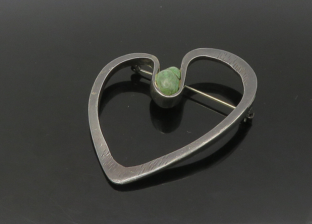 925 Sterling Silver  Vintage Turquoise Modernist Love Heart Brooch Pin  BP8736