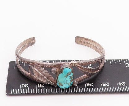 925 Sterling Silver Vintage Bracelet NAVAJO ZUNI Floral Oval Turquoise  BT10699