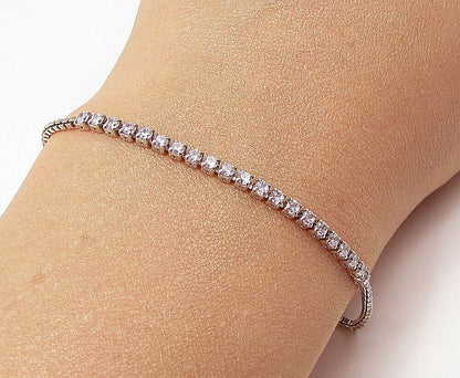 925 Sterling Silver  White Cubic Zirconia Adjustable Box Chain Bracelet  BT1109
