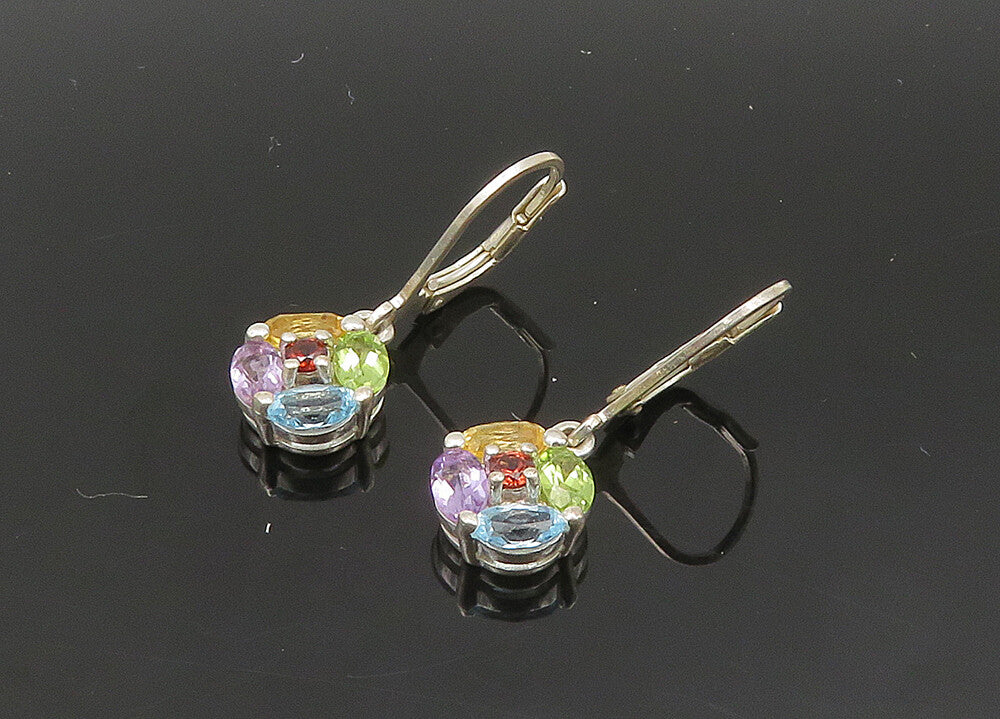 925 Silver Vintage Peridot Topaz & Multi Stone Floral Drop Earrings EG10335