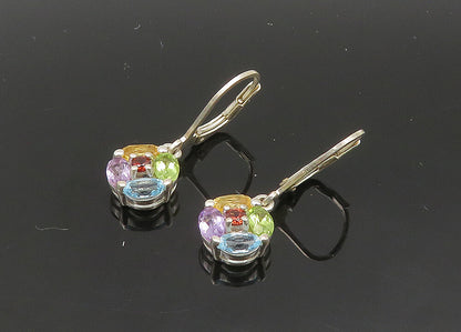 925 Silver Vintage Peridot Topaz & Multi Stone Floral Drop Earrings EG10335