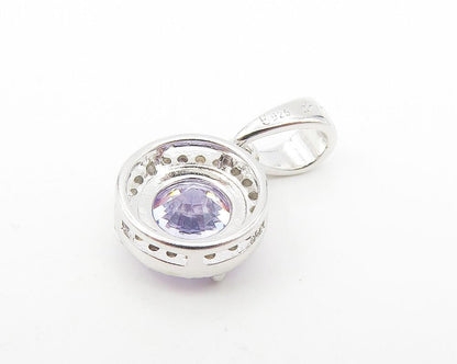925 Sterling Silver  Purple & White Cubic Zirconia Round Drop Pendant  PT9200