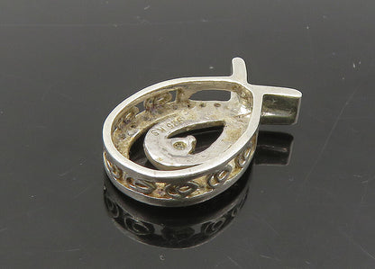 925 Sterling Silver  Vintage Genuine Diamonds Shiny Ribbon Pendant  PT17914