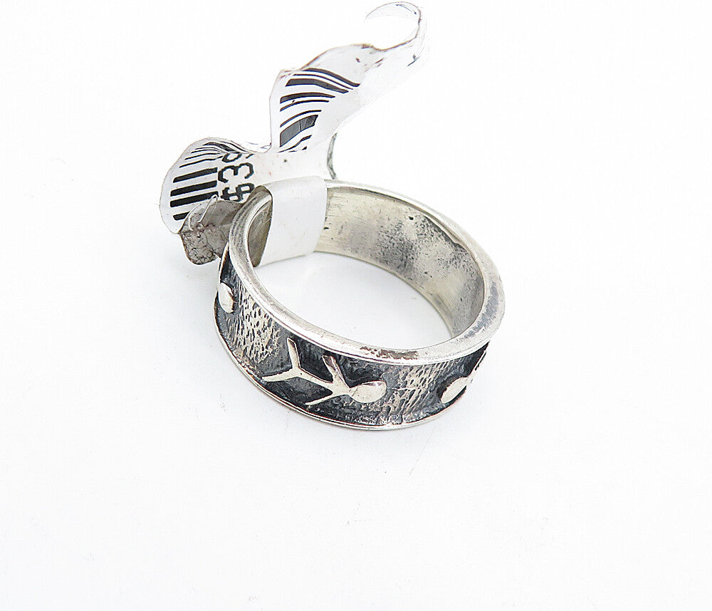 925 Sterling Silver  Vintage Oxidized Stick Figure Band Ring Sz 4.5  RG4574
