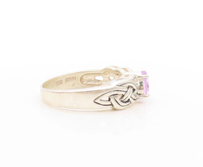 925 Sterling Silver Vintage Ring Celtic Design Cut Heart Amethyst Sz 8.5 RG31147
