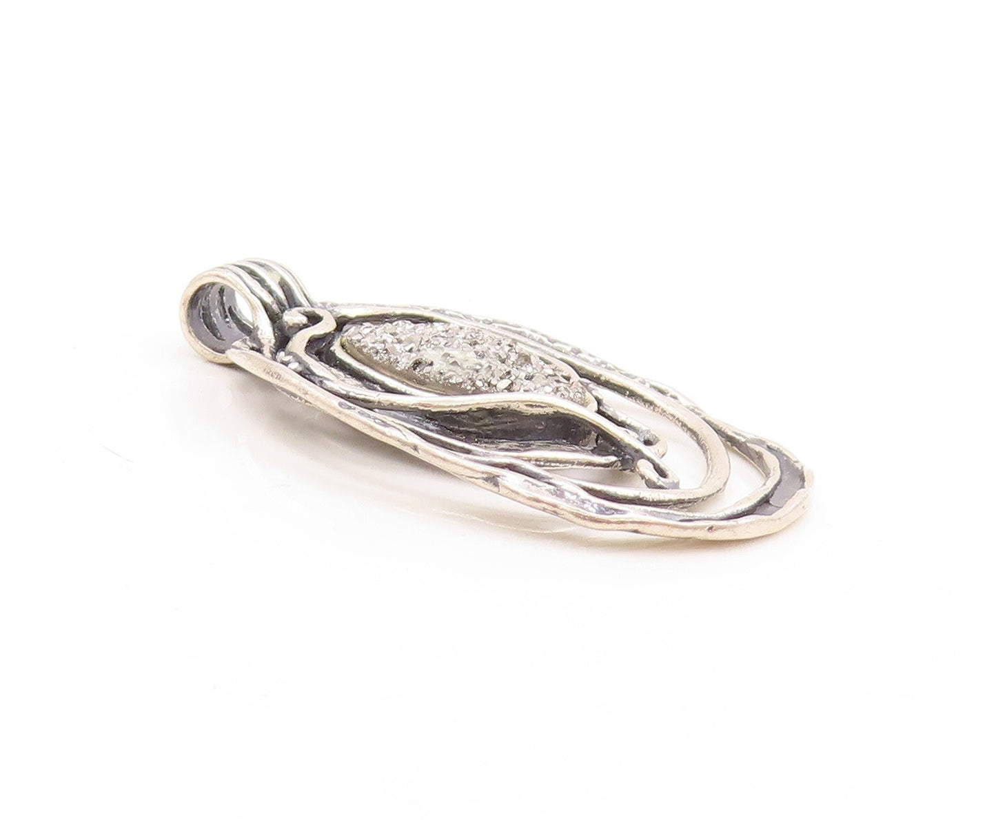925 Sterling Silver Vintage Pendant SHABLOOL ISRAEL Cutout Drusy Quartz  PT23792