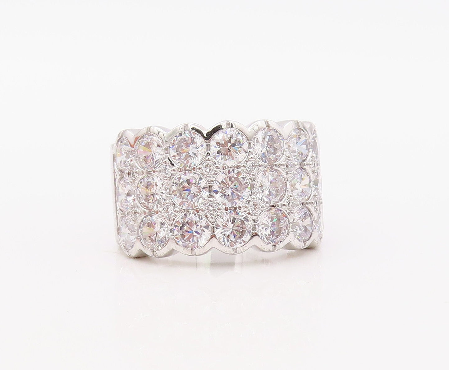 925 Sterling Silver Vintage Ring Designer Large CZ Inlay Band  Sz 7.5  RG30614