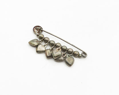 925 Sterling Silver  Vintage Dark Tone Love Heart Charmed Brooch Pin  BP7075