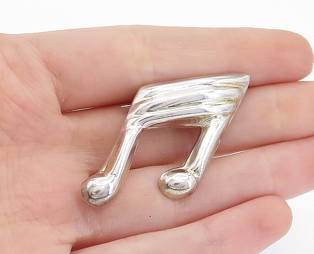 MEXICO 925 Sterling Silver  Vintage Shiny Hollow Music Note Brooch Pin  BP2640