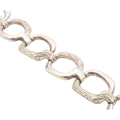 EUROPEAN 925 Silver  Vintage Open Circle Branch Textured Link Bracelet  BT9453
