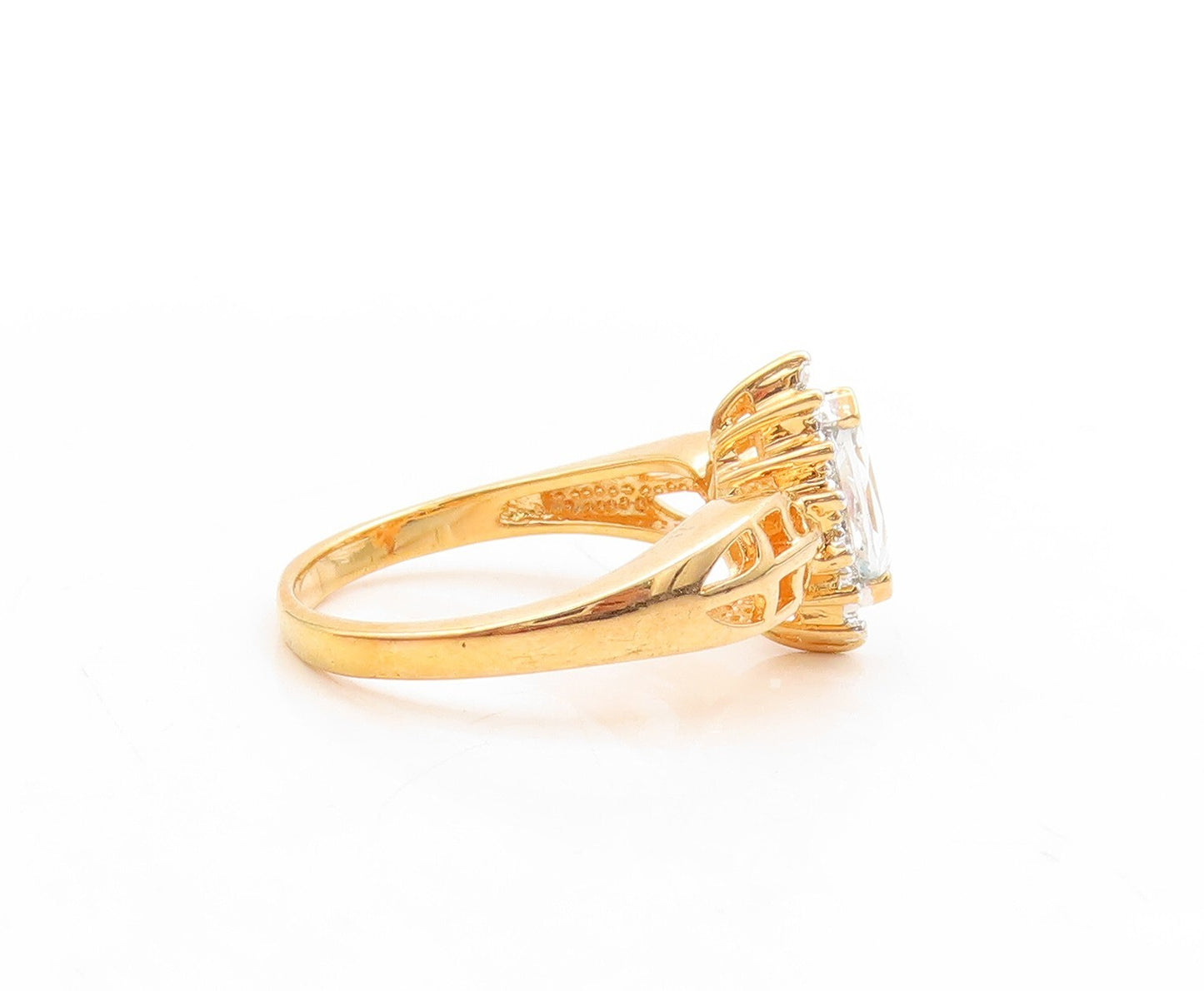 925 Sterling Silver Vintage Ring Gold Plated Marquise Cut CZ Inlay Sz 8  RG31564