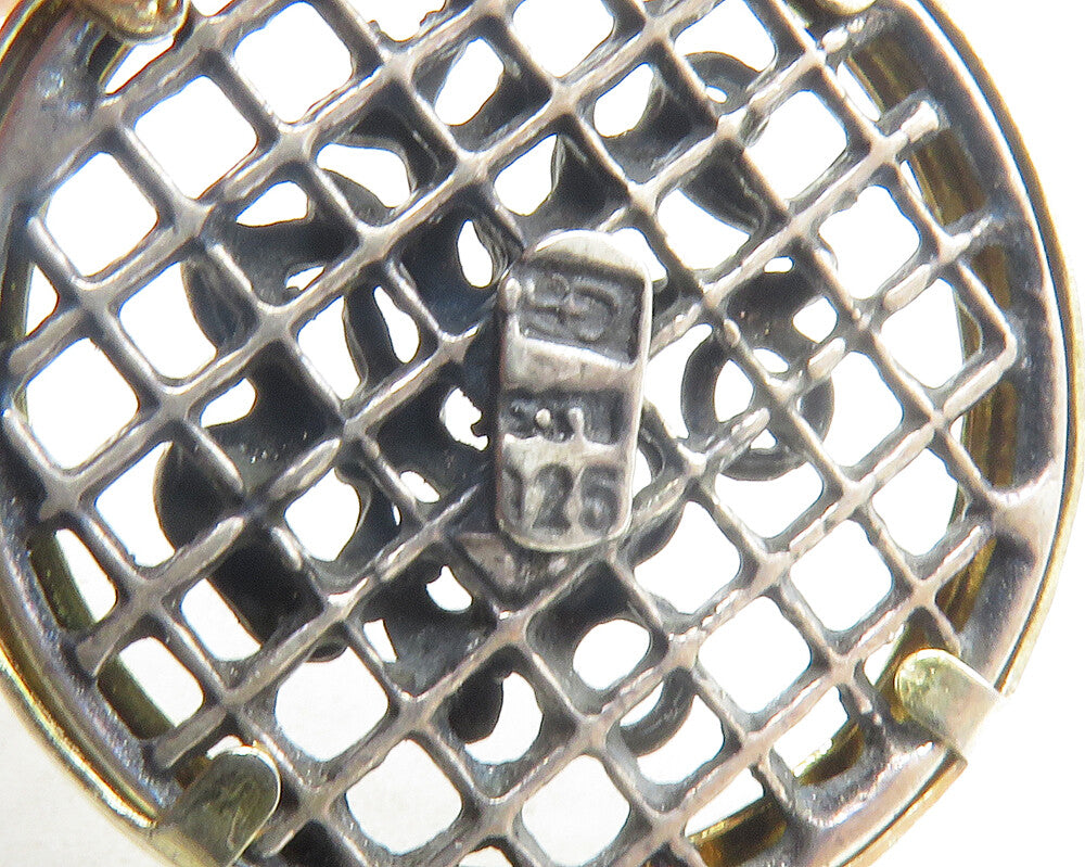 925 Sterling Silver  Two Tone 2000 Floral Ribbon Bow Round Pendant  PT9622