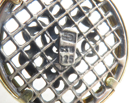 925 Sterling Silver  Two Tone 2000 Floral Ribbon Bow Round Pendant  PT9622