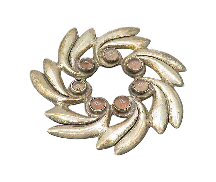 MEXICO 925 Silver  Vintage Topaz Floral Wreath Design Brooch Pin  BP8554