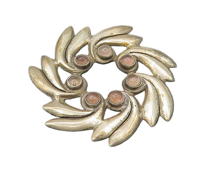 MEXICO 925 Silver  Vintage Topaz Floral Wreath Design Brooch Pin  BP8554